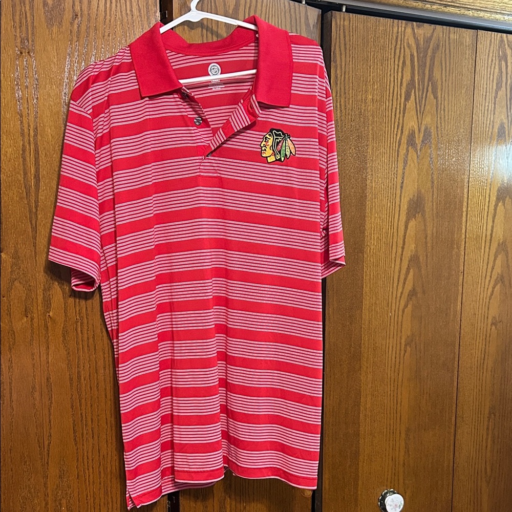 Chicago Blackhawks hockey Red Striped Polo Shirt with Logo